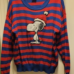 Peanuts Red and Blue Striped Snoopy Crewneck Sweater